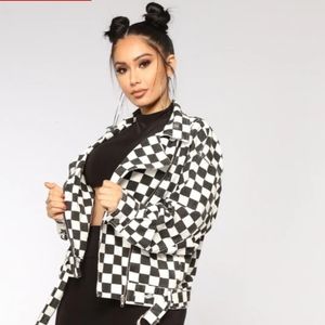 Denim checkered black and white jacket